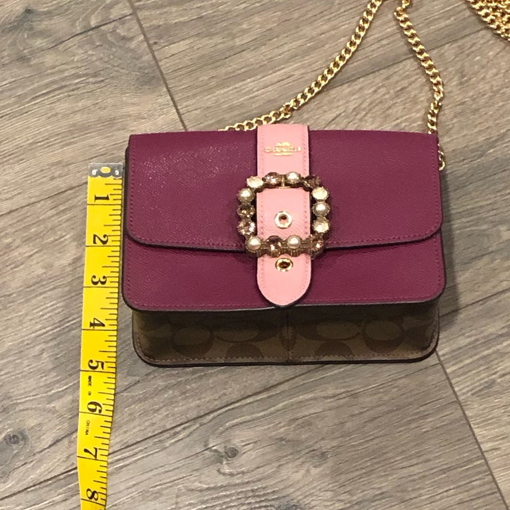 Coach Bowery Pink and Purple Crossbody Bag with Jeweled Buckle and Gold Accents - Picture 8 of 12
